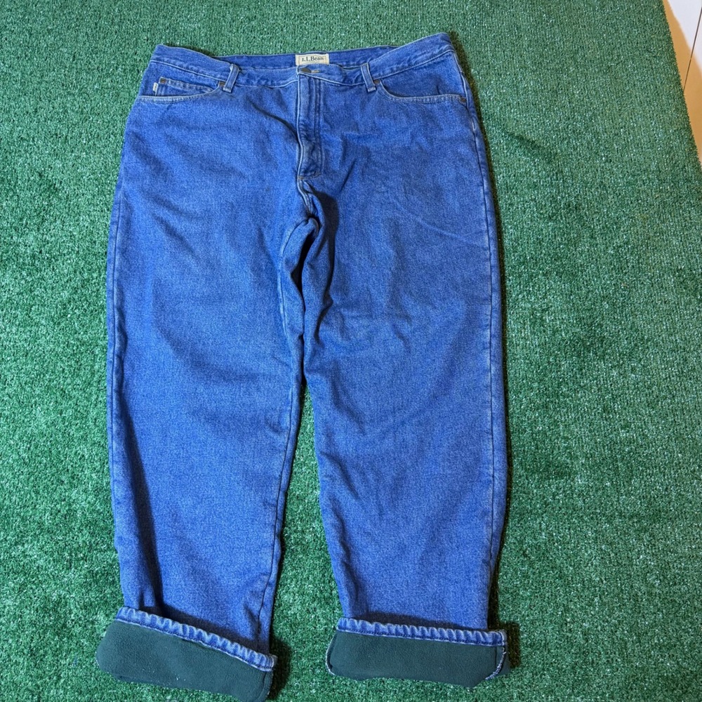 Vintage LL Bean Classic Fit Fleece Lined Jeans Mens 42x30 Blue Denim 0AJ81